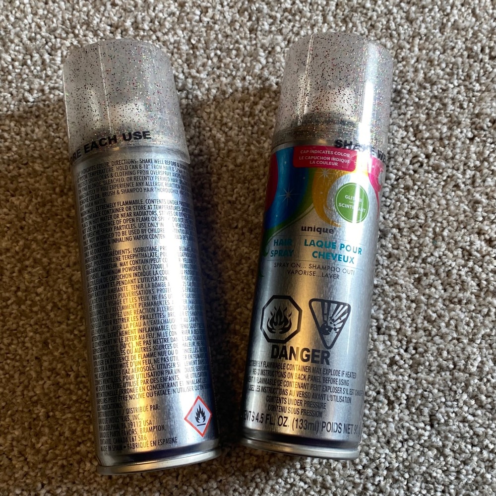 Lot of 2 Unique Industries Silver Multi Glitter Hair‎ Spray Temporary Color